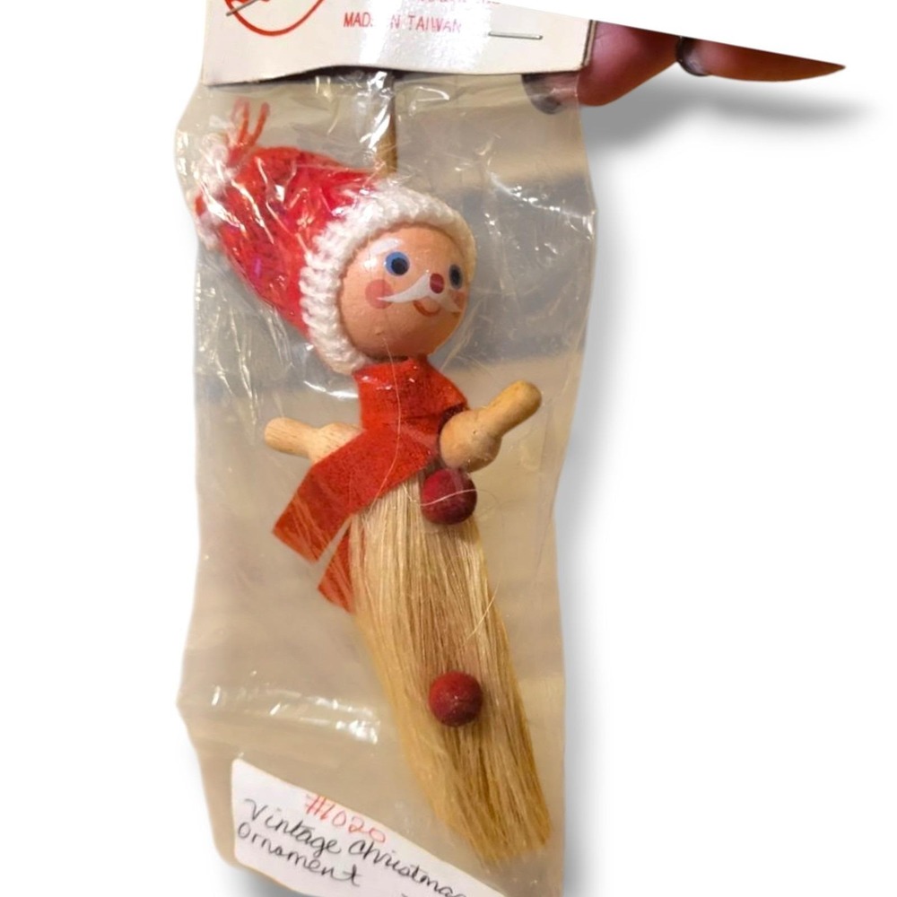 Vintage Straw & Wood Christmas Ornament, New Sealed Unopened Package